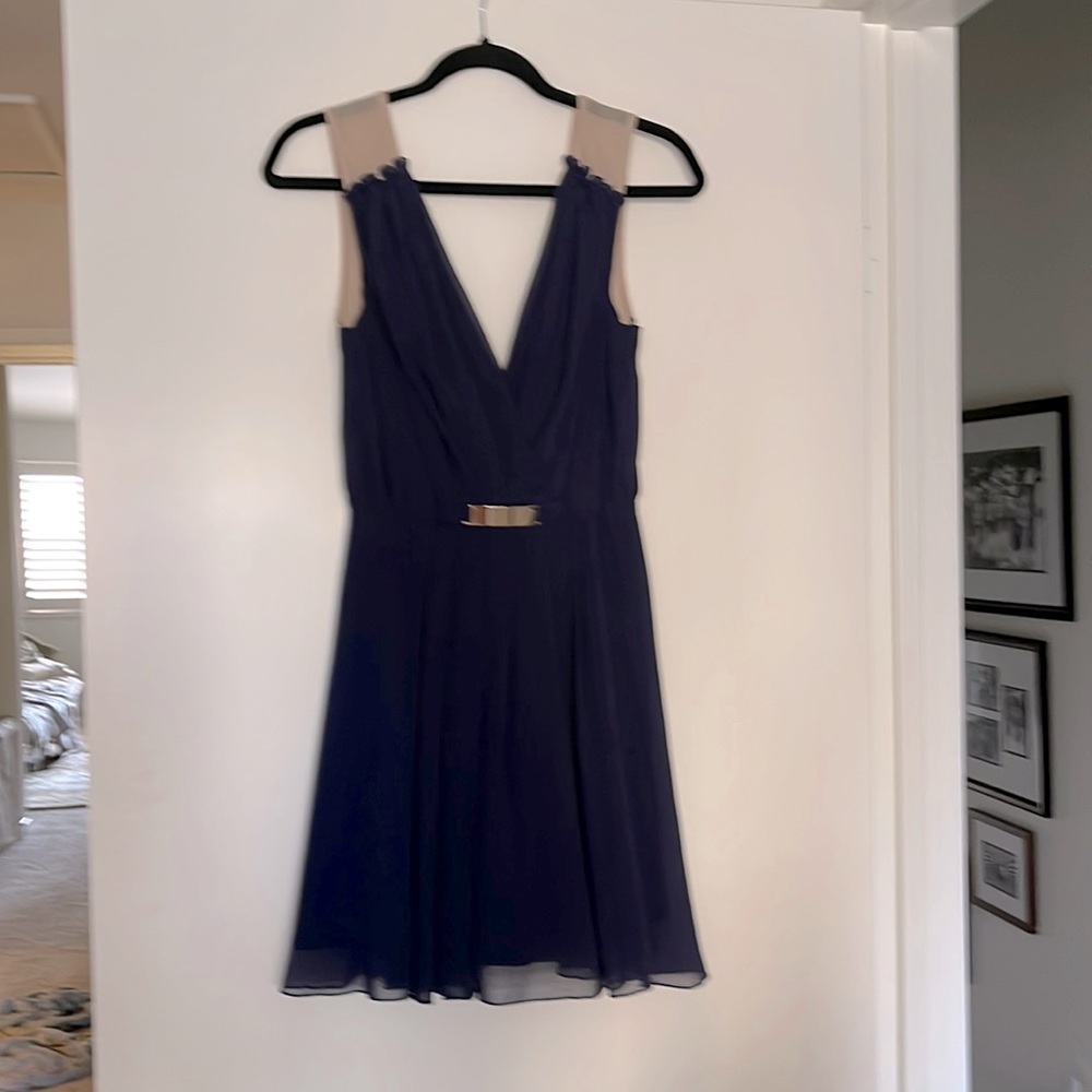 Blue lined flouncy v neck dress